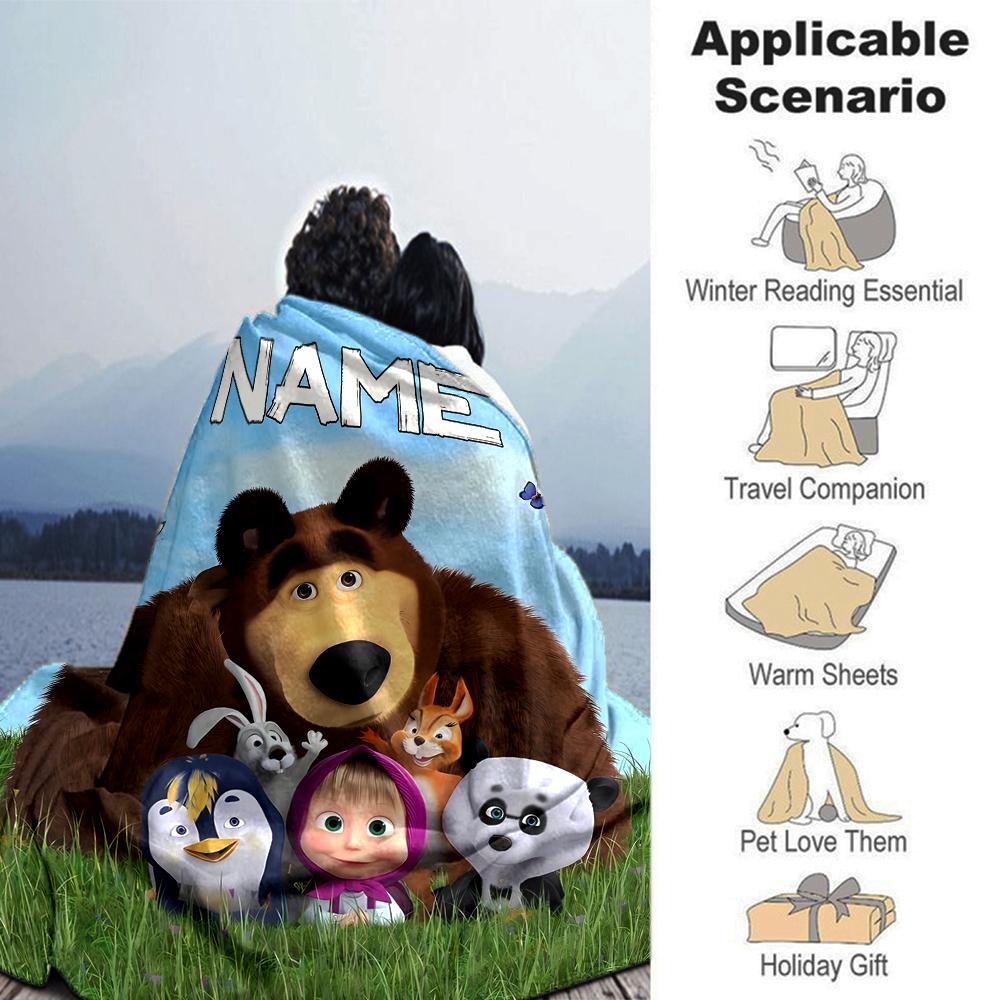 Customiz Name Personality Masha and the Bear Blanket Soft &Warm Sofa Office Bed Travel Lunch Break Blanket, Gift Suitable All Seasons