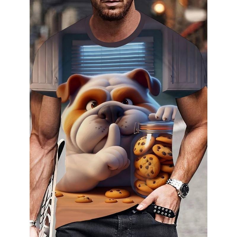 Dog Animal Pattern 3D T-shirt for Summer Men's Casual Round Neck Plus Size T-shirt Top 6XL