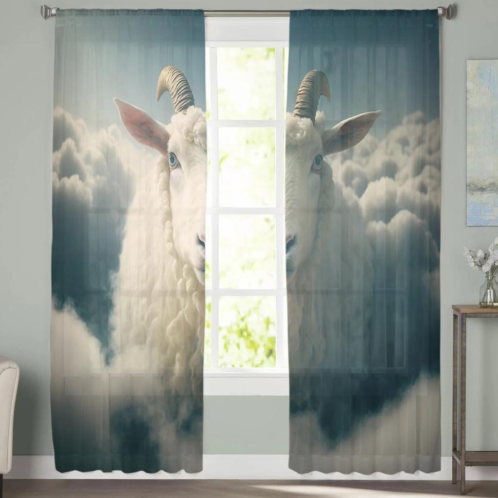 Owce Niebo Białe Chmury Przezroczyste Zasłony do Salonu Sypialni Pokoju Dziecięcego Tiulowe Dekoracje Okienne Draperie