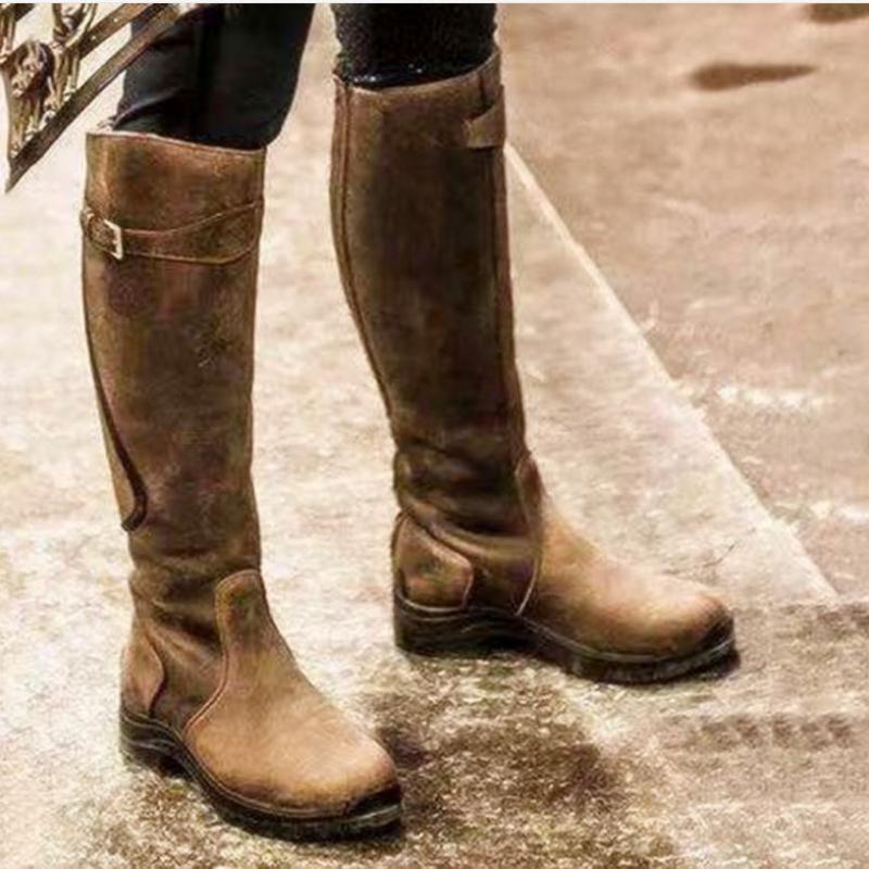 Botas de tacón bajo de cuero de invierno para mujer Botas de caballero Botas  de caballero Vintage Botas de equitación para exteriores Botas largas Botas  altas para la rodilla comprar a buen