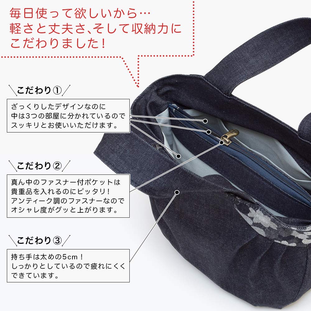 Torba Tote Made in Okayama Margaret Aori Birthday [creareki] Torba damska, mała, zapinana na zamek, lekka, Japonia, dżins, pokój, torebka, dzień matki, mama,