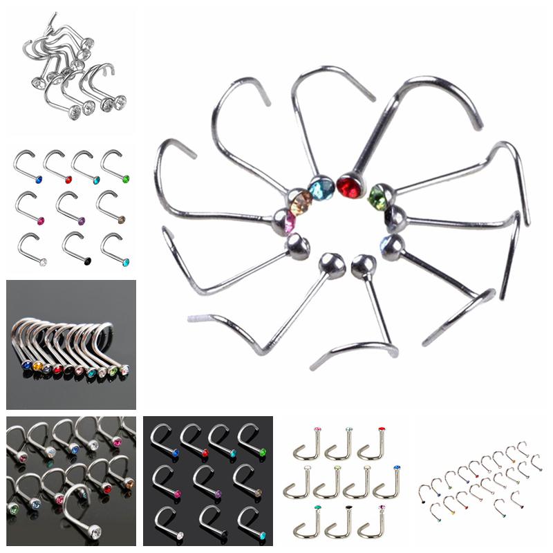 10 bucăți din oțel inoxidabil piercing pentru corp bijuterii nas os gem stud șurub inel