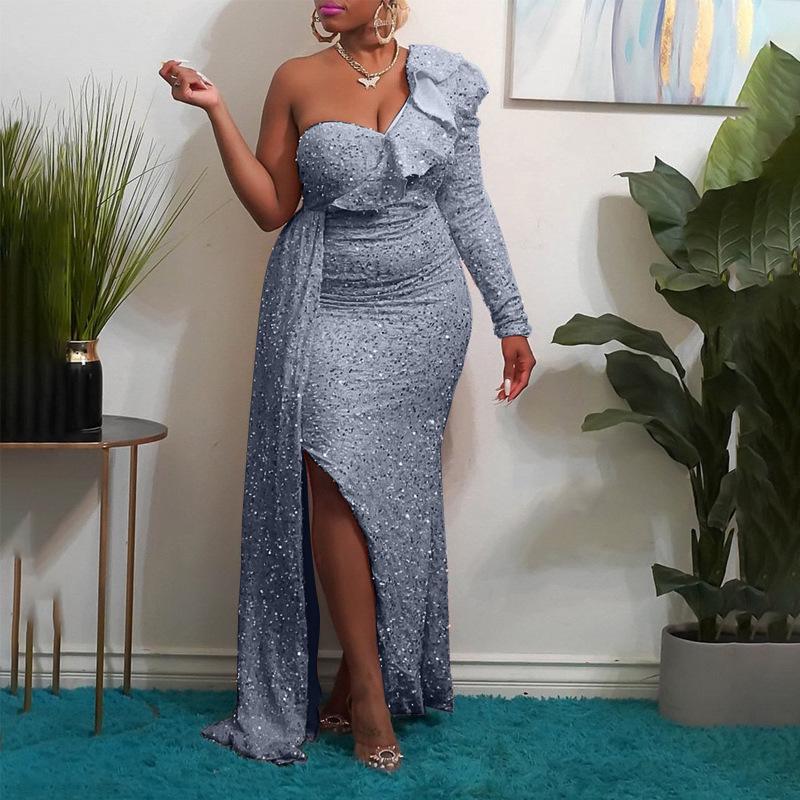 2025 Winter One-Shoulder Pailletten Brautjungfernkleid - Eleganter europäischer und amerikanischer Stil