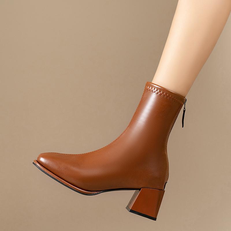 Plattform-Kurzstiefel mit eckiger Spitze für Damen, Modetrend Breiter Absatz, Reißverschluss hinten, Damenschuhe in Übergröße