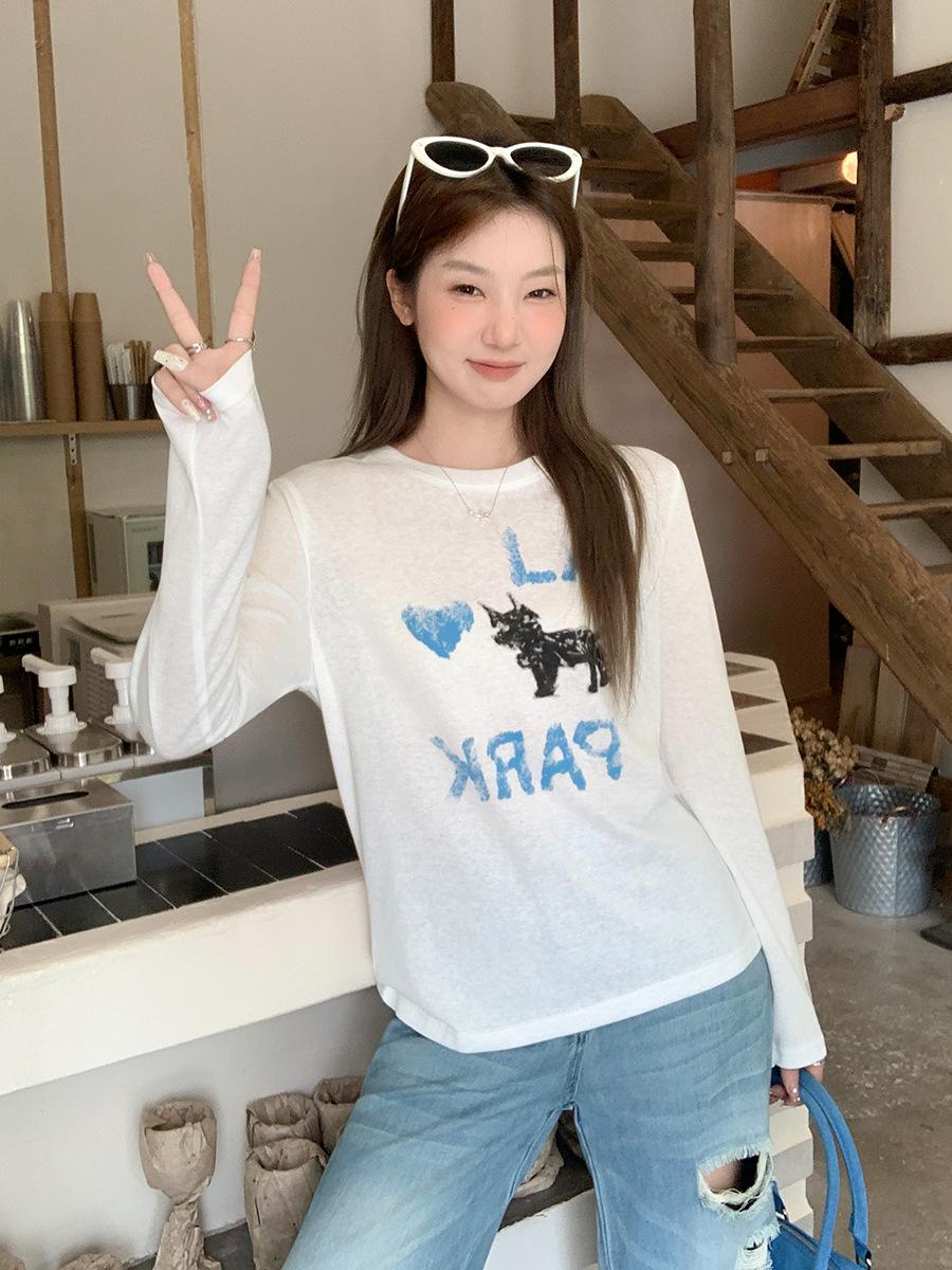 Pure desire letter love round neck design long-sleeved T-shirt women s summer new printed loose lazy top S