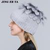 Pelz Hüte für Frauen Winter Echte Rex Kaninchen Hut Fuchs Pelz Kniting Weibliche Warme Schnee Kappen Damen Elegante Prinzessin Beanies kappe
