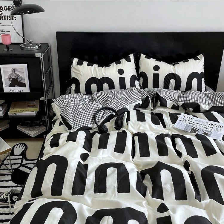 Ins Nordic Černý puntík Ložní souprava Ploché prostěradlo Povlak na přikrývku Twin Full Queen Severské ložní prádlo Chlapecké Dívčí Ložní soupravy