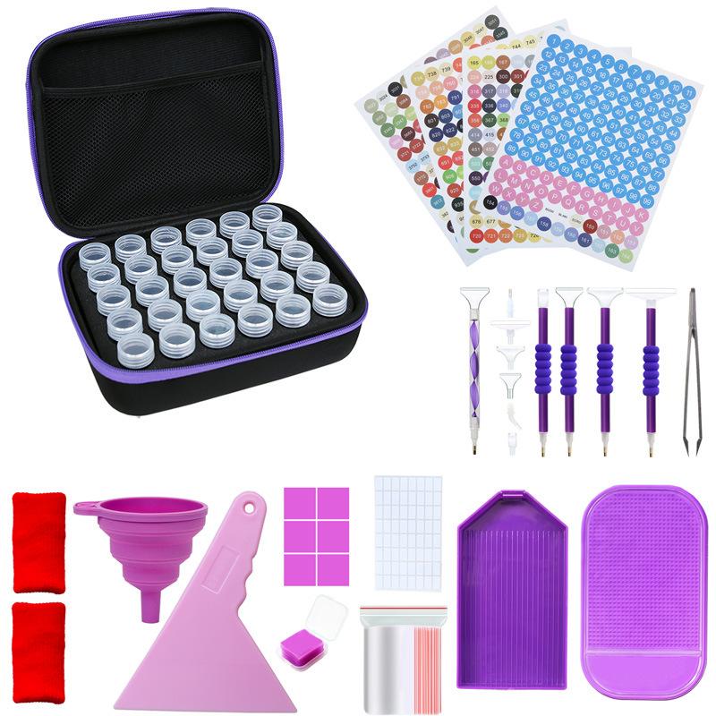 Hot Sale 30 Bottles Zipper Case 5D Diamond Painting Tool Storage Box Silicone Funnel Sticker Combo Kit Storage Bag Pen Nail Tool
