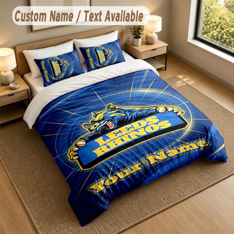 Bedding Set 1 Duvet Cover 2 Pillowcases Leeds Rhinos Print Soft Bed Linen Bedroom Decor