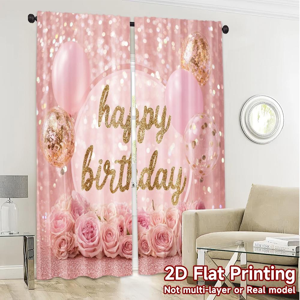 Set Of 2 Flat Printing Curtains Without Rod Birthday Bliss Print Chic Fabric Versatile Curtain Polyester Machine Washable