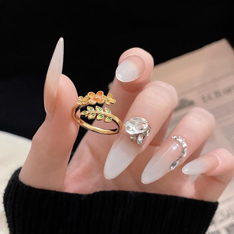 [Golden Mang Honey Language] Medieval Vintage Enamel Gold High-End Flower Opening Ring Female Light Luxury Ring