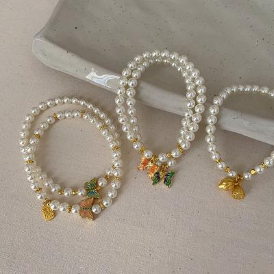 New Chinese Style Oil Drop Butterfly Pearl Bracelet Women'S Light Luxury Niche High-End Elegant Personality Temperament Versatile Bracelet Jewelry