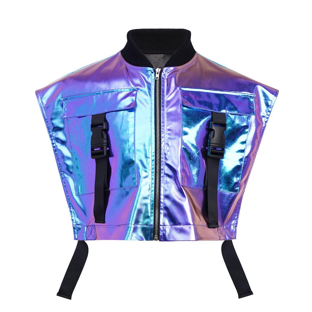 Chaleco de Jazz para Escenario para Niñas: Chaqueta Metálica con Aberturas Laterales, Bolsillos con Cremallera y Hebilla, Top de Rendimiento sin Mangas
