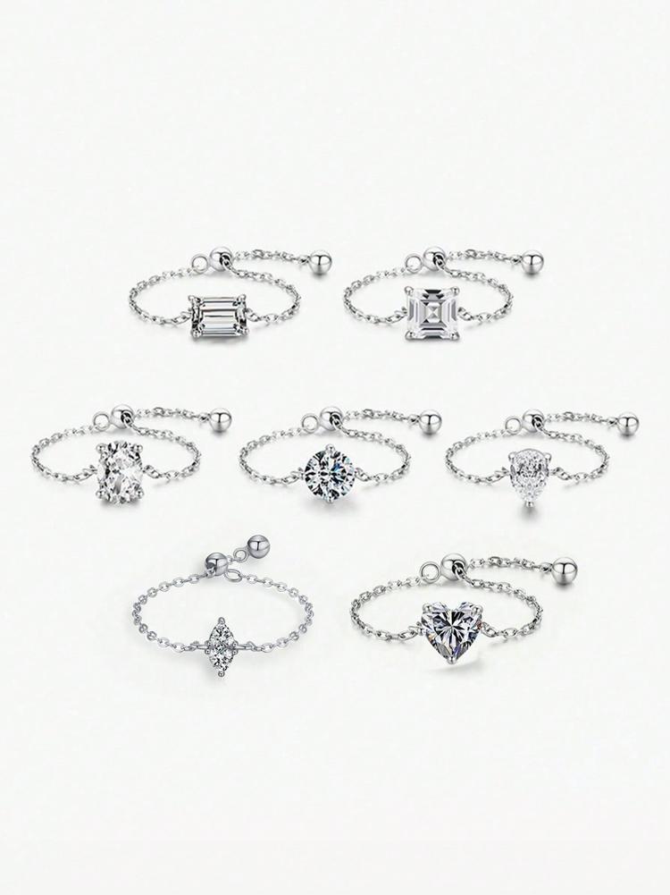 925 Silver Round Oval Water Drop Shape Zircon Chain Adjustable Ring For Women Anniversary Hight Quality Fine Jewelry