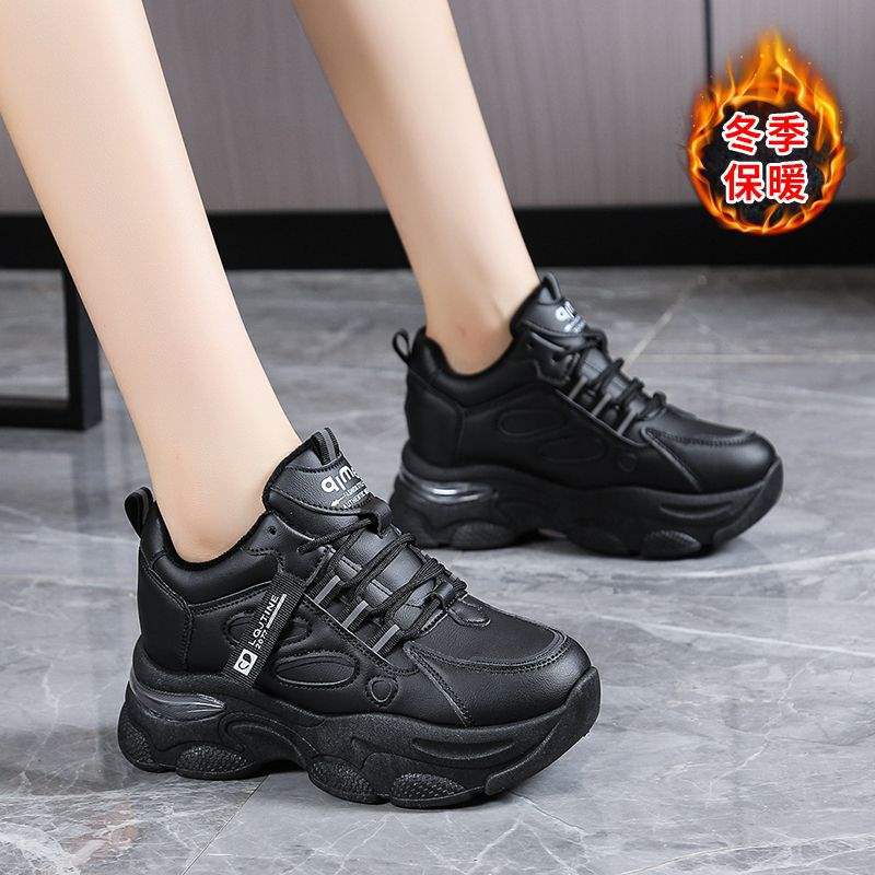 Inner Height-increasing Dad Shoes Women's 2025 Autumn and Winter New Height-increasing and Thin Single Shoes Sports Thick-soled Casual White Shoes
