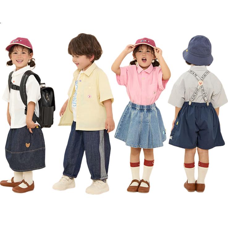 Papa Summer Children's Shirt, Boys And Girls Short-Sleeve Shirt, Casual Versatile, Gray-Short Sleeve, 140cm