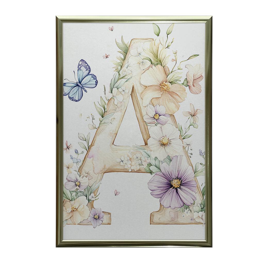 Poster Floral Letter "A" For Children Poster Floral Letter "A" For Children, 50X70 Cm, Without Frame, Premium Canvas On Stretcher