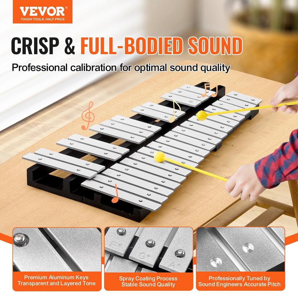 30 Note Glockenspiel Xylophone Bell Kit with Mallets, Drum Sticks and Bag