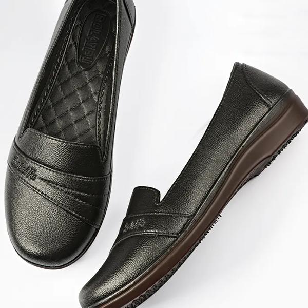 WTEMPO Women Black Soft Thick Flat Heel Work Shoes Versatile Non-slip Large Size Solid Color Casual Single Shoes