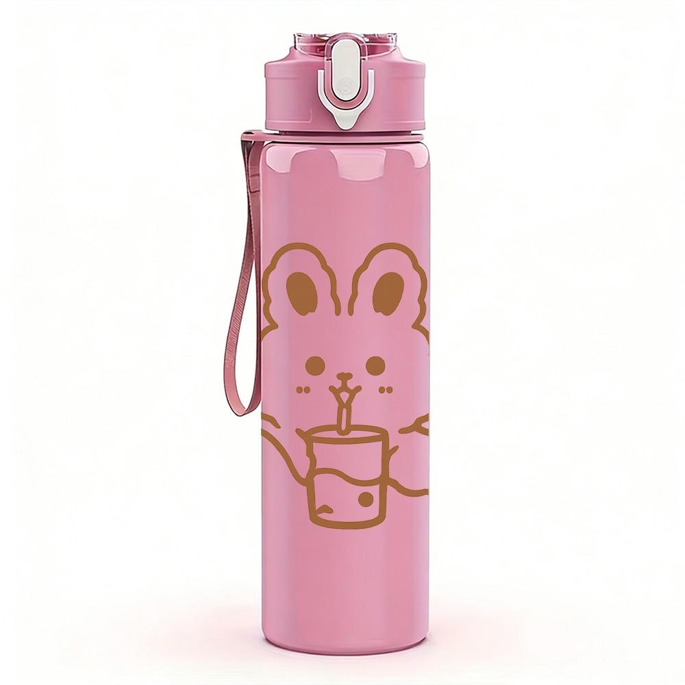 1PC Drinking Bunny Sketch 750ml Color Plastic Sports Water Bottle Leakproof Flip Straw Lid Suitable for Sports Office Home Use