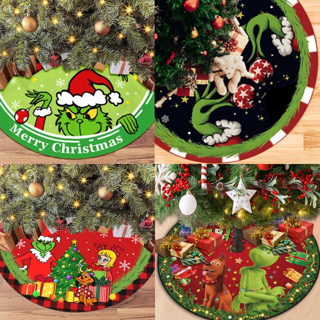Christmas Tree Skirt 35.5 Inch Red And Green Xmas Tree Collar Winter Seasonal Holiday Decor Merry Christmas Decorations For Home Party