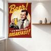 Vintage Style Beer Breakfast Metal Tin Sign, Red Background Beige Circle, Retro Yellow Text 'Beer!' & 'IT’S WHATS FOR BREAKFAST!