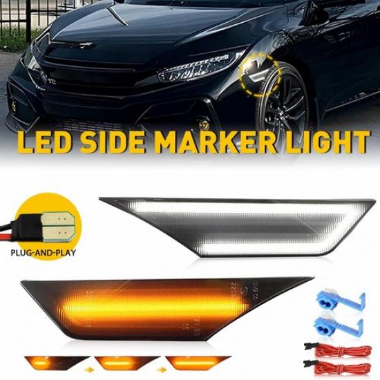 2PCS Front Bumper Reflector Side Marker Light Assembly For 2016-2021 Honda Civic