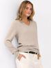 2026 European & American Autumn V-neck Loose Long Sleeve Solid Knit Women's Sweater - Commuting & Versatile