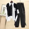 Women's Men's Summer Korean Version of The Loose Design Casual Suit Short-sleeved Shirt Handsome Overalls Two-piece Suit