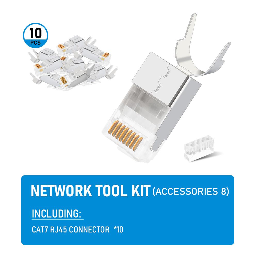 RJ45-Crimpzange, Durchgangs-Crimpzange, Abisolierzange, Cutter für Cat7, Cat6, Cat5e, 8P8C, modularer Stecker, Ethernet, All-in-One-Drahtwerkzeug