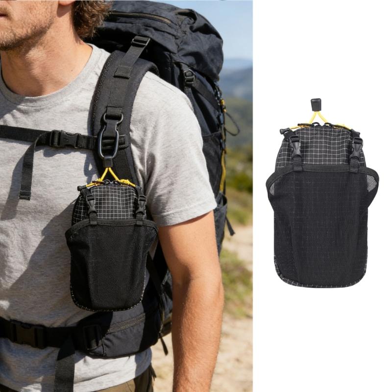 Outdoor Shoulder Strap Mesh Water Bottle Pouches With Double Storage Compartments For Hiking Cycling Small Items Carry