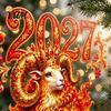 Chinese New Year Home Decor 2027 Red Golden Sheep Window Cling, Electrostatic Glass Sticker with Cornucopia, PVC Waterproof Decorative Film for Shops