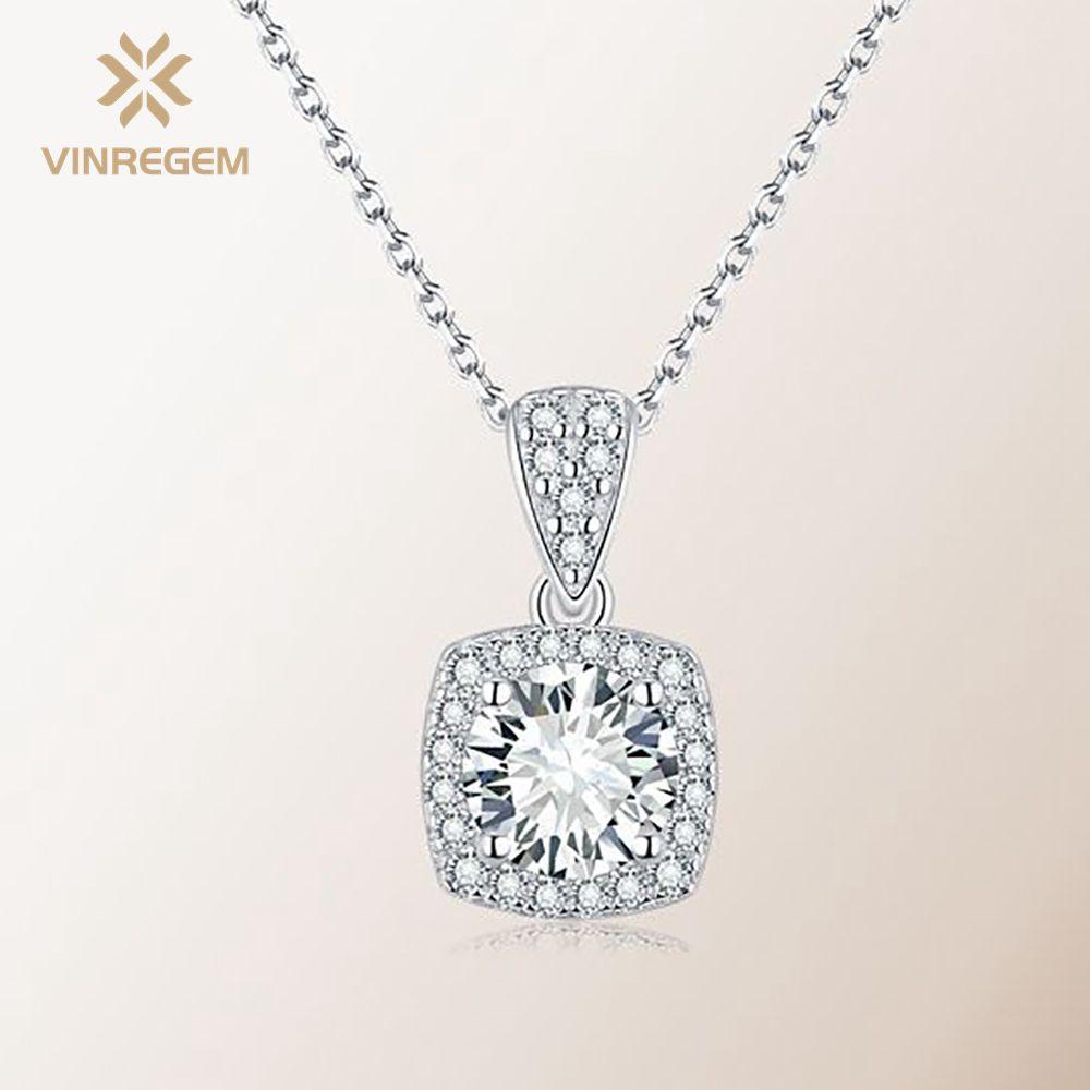 

Vinregem Classic 100% пройденный тест с бриллиантом из стерлингового серебра 925 пробы VVS1, настоящий муассанит, драгоценный камень, свадебное ожерелье с подвеской для помолвки, ювелирные украшения 1 CT белый