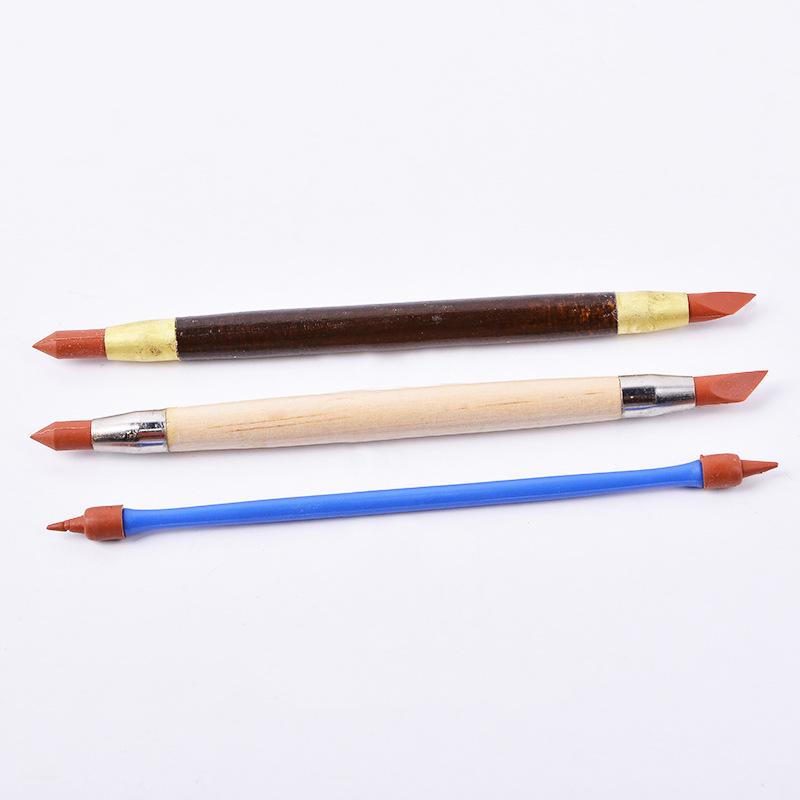 Ceramics 3 Silicone Brush Set with Wooden Penholder & Eraser for DIY Clay Crafting