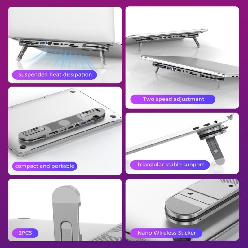Foldable Aluminum USB C Stand Dock 7 Port Expansion Dock 4K60Hz 100W Charging Ethernet Card Reader For Laptops