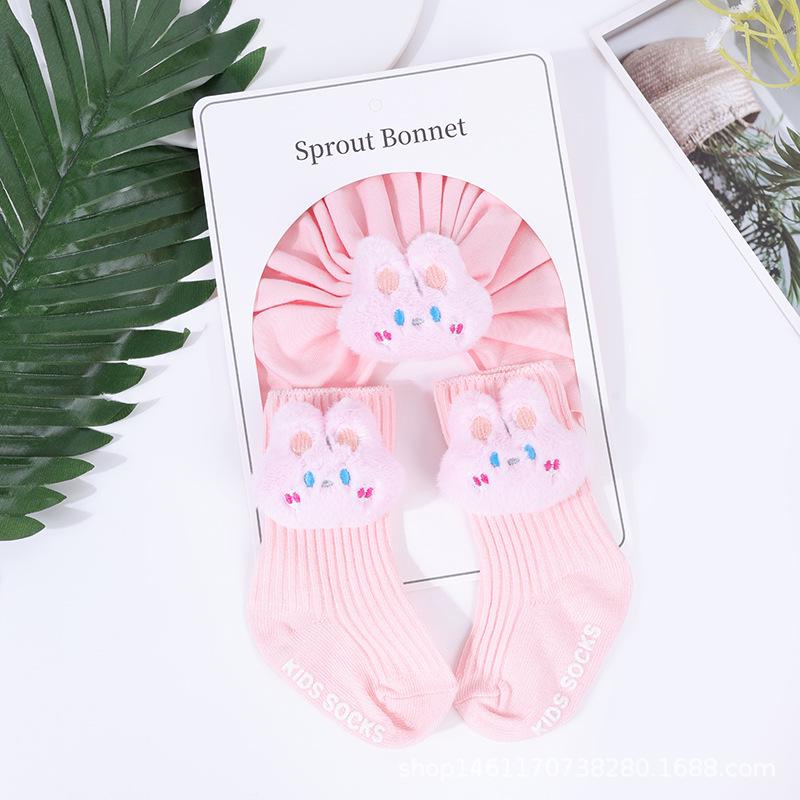 Autumn/Winter Cute Cotton Baby Hat & Sock Set - Newborn Skull Cap for Girls & Boys