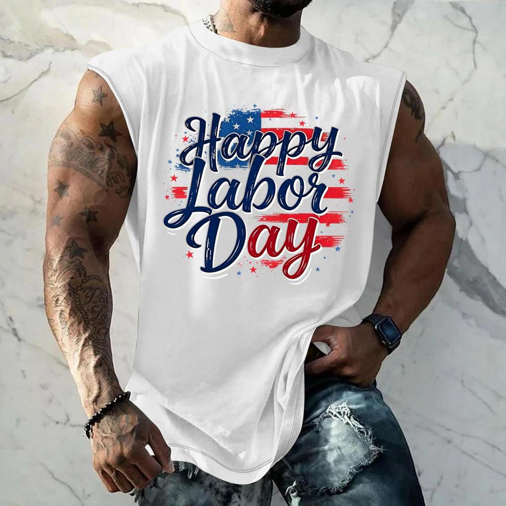 Men Sleeveless Tank Top Casual Loose Fit Muscle Shirt Summer Workout Athletic Gym Shirt Printed Graphic Tank Top for Outdoor Activities