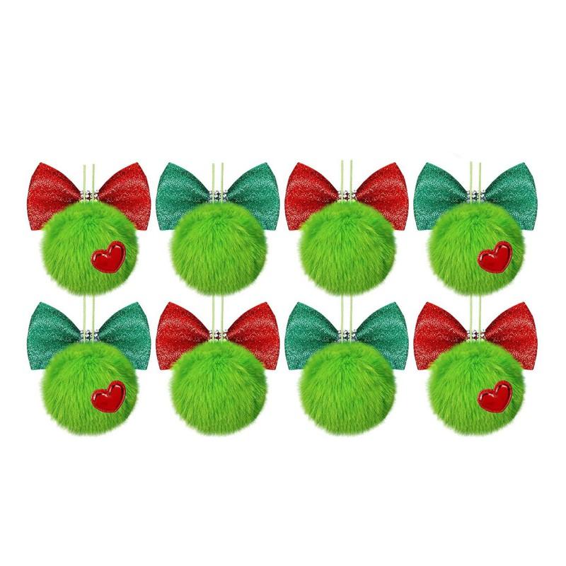 Handmade Green Pom Christmas Tree Ornament With Bowknot Decor Holiday Party Gift