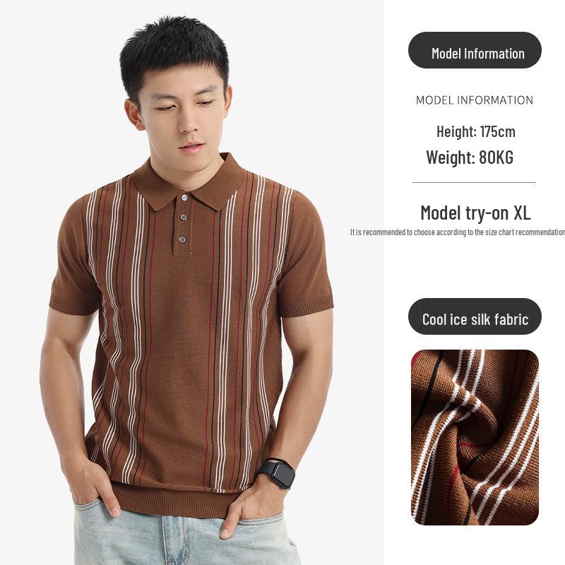 High-Quality Men s Striped Polo Shirt - Business Casual Summer Top XXL кофейный