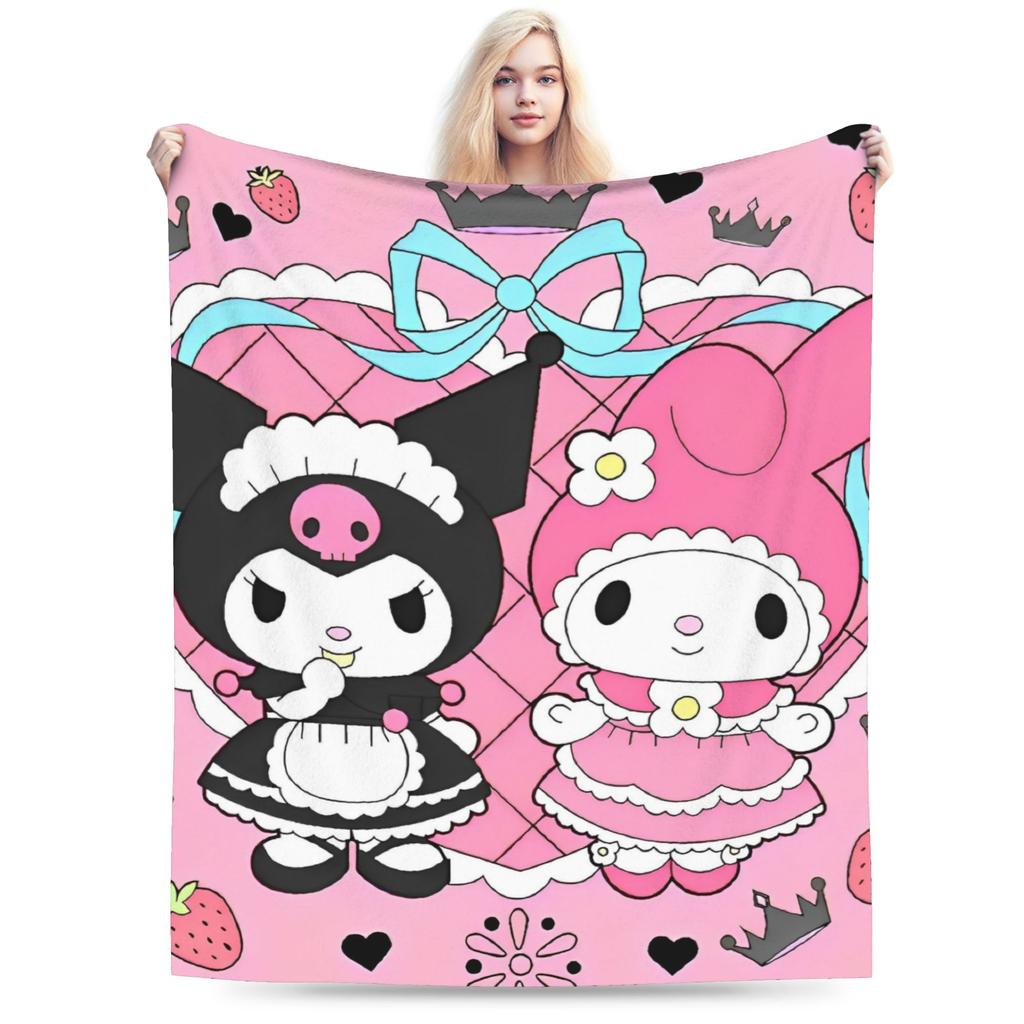 Cartoon Cool Cute Kuromi Fleece Throw Blanket Blanket for Home Outdoor Super Soft Bed Rug