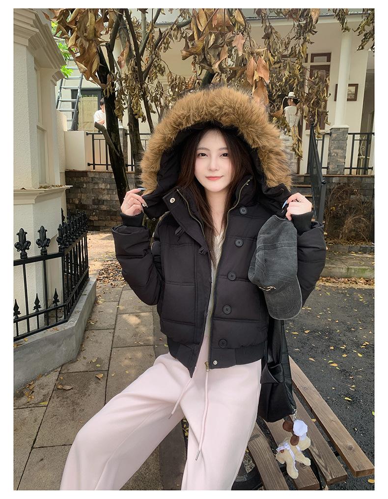 Women’s Short Hooded Windproof Thicken Warm Winter Jacket With Fur Collar