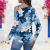 Women Plus Size Camouflage Printed Asymmetric Cutout Neck Cold Shoulder Long Sleeve Fitted Top