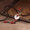 GEMCHIC Women's Vintage Ethnic Style Long Sweater Necklace with Glass Ping An Buckle Pendant and Red Beads