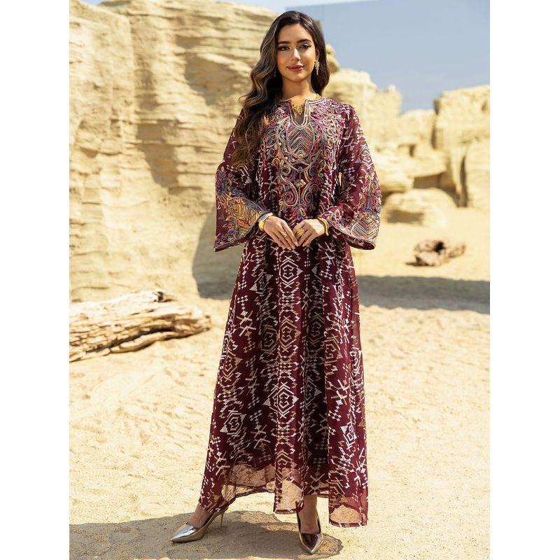 2025 Indonesia Fashion Mesh Embroidery Embroidered Patchwork Robe Two Middle East Women clothes Dubai Dress Dress