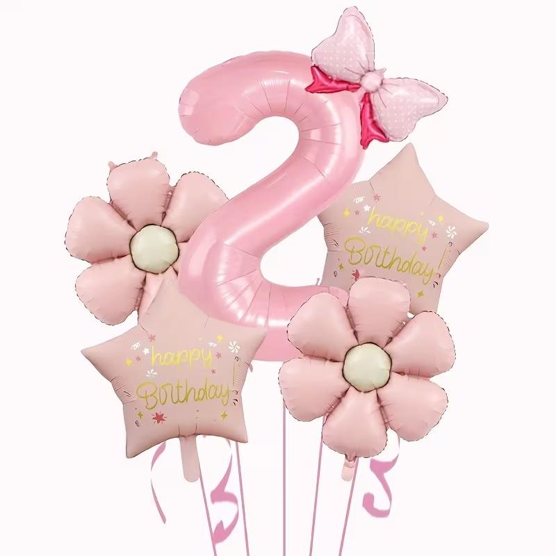 6Pcs 40inch Pink Foil Number with Stars and Daisy Balloon Set Girls‘ Parties Weddings Baby Showers Digital Decorations Supplies