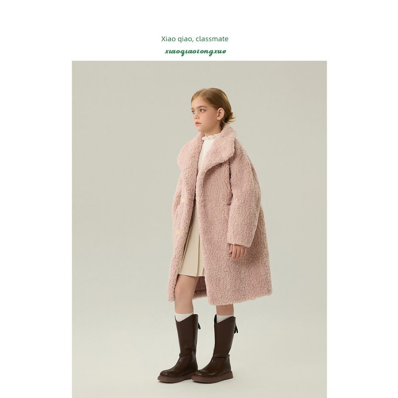 Children's Fur Outwear 2025 Autumn and Winter New Style Girls' Imitation Lamb Wool Little Girl's Fur Outwear Mid-Length Korean Style