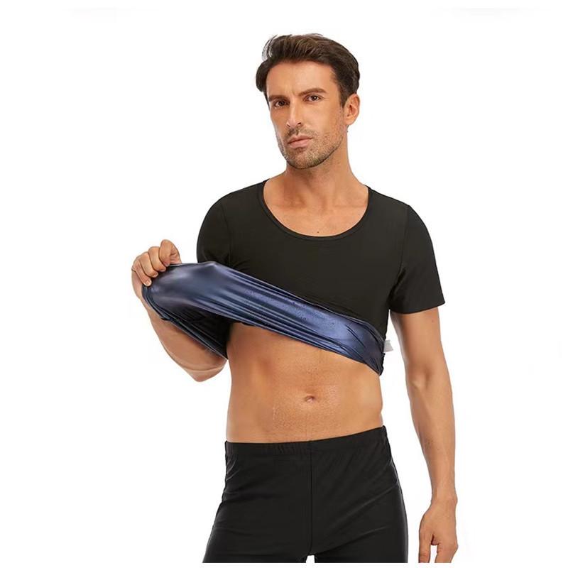 Camiseta de Fitness de Cuello Redondo para Hombre, Moldeador Corporal que Aumenta la Sudoración, Control de Abdomen