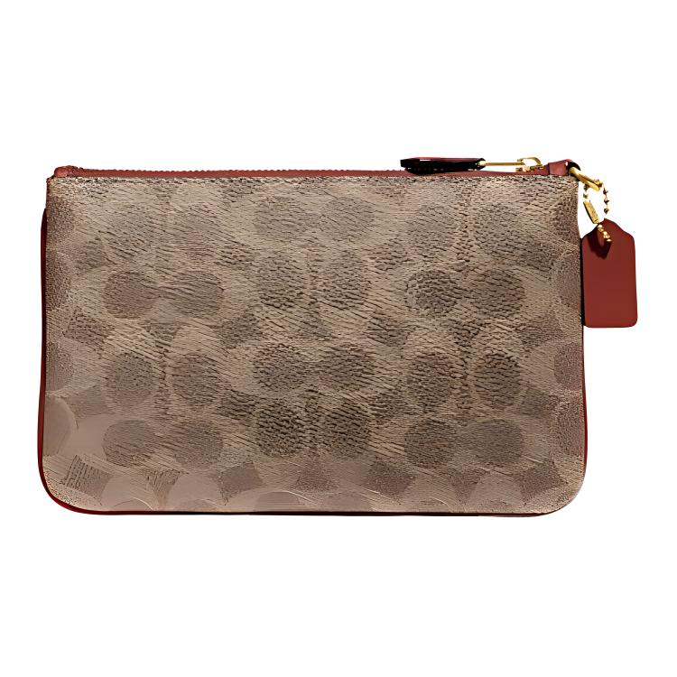 New COACH Wristlet Coated Canvas With Calfskin Clutch Wrist Bag Small Size Women's Brown Yellow & Rust CI189-B4NQ4