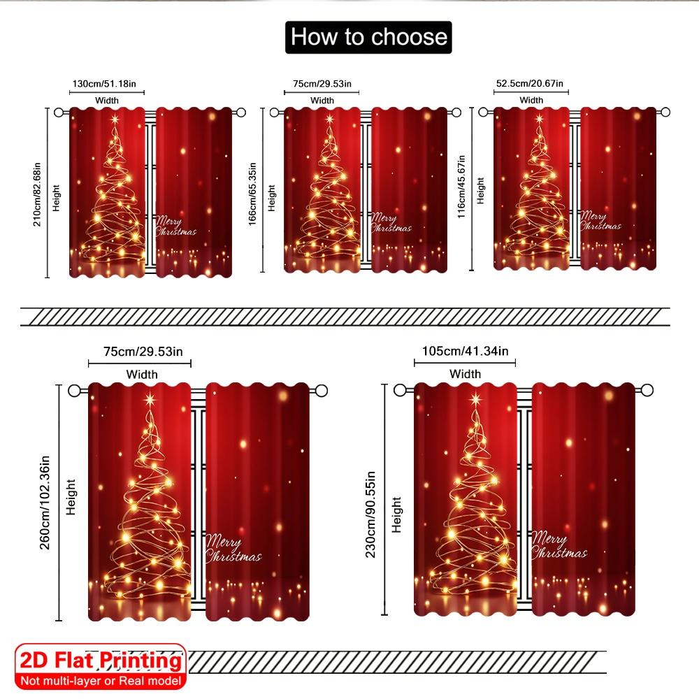 2 szt. płaski nadruk 2D Wesołych Świąt Popularna zasłona Złota Błyszcząca Choinka Poliester Bez prądu Świąteczna