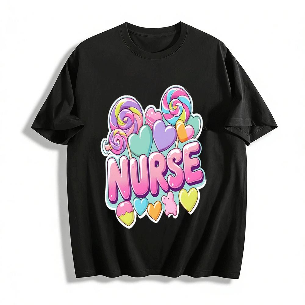 Candy Style Nurse Themed Print Casual Top Pure cotton T-shirt XXS